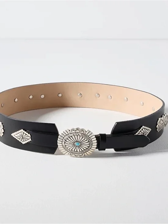 E02.$325 Anthropologie Streets Ahead Concho Studded Western Waist Belt Black - Picture 2 of 3